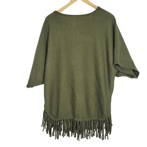 Kate & Mallory Elbow-Length Dolman Sleeve Green Fringed Hem Sweater Size XL - Picture 5 of 10